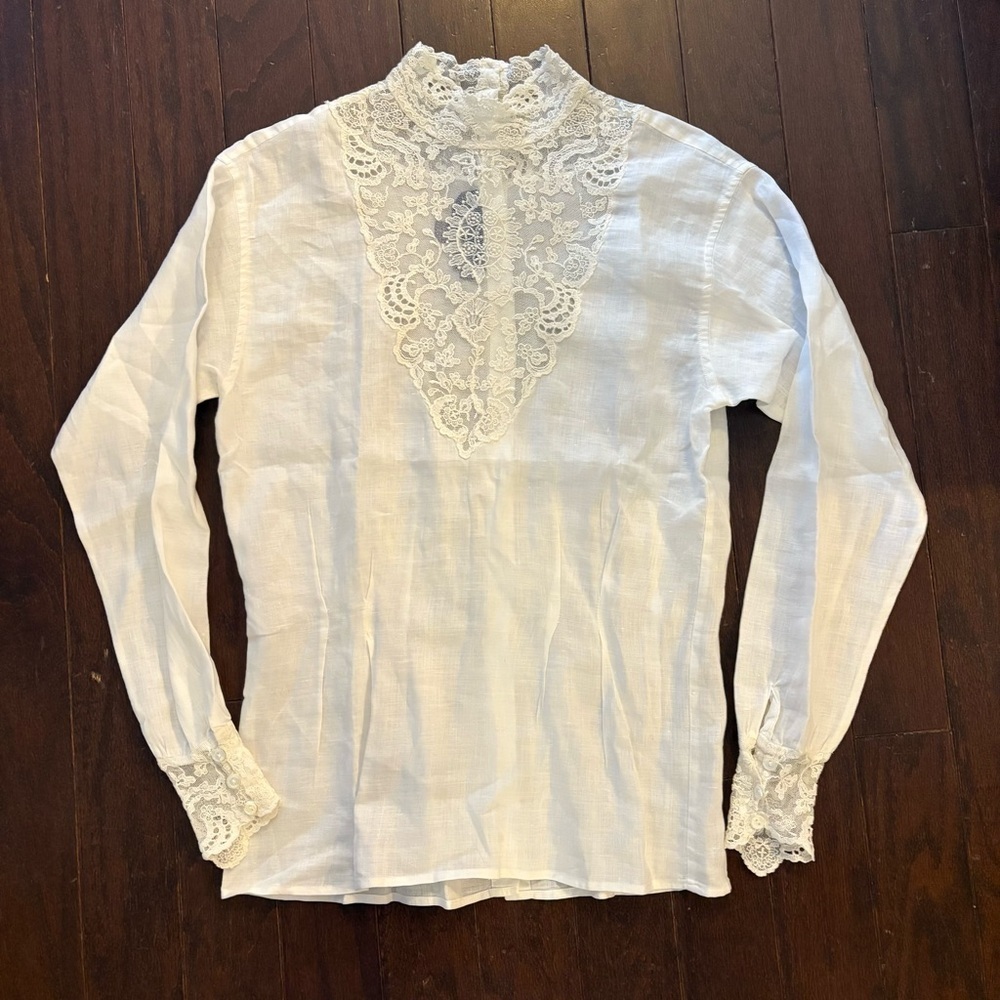 Vintage Ralph Lauren 80s Wool Midi Skirt & Linen Lace Blouse Top Set Victorian - Picture 4 of 16